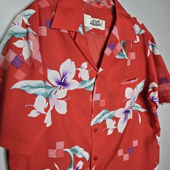 Vintage 70s Hilo Hattie's made in USA Aloha Welt-Pocket Hawaiian Red size Large - Picture 4 of 5